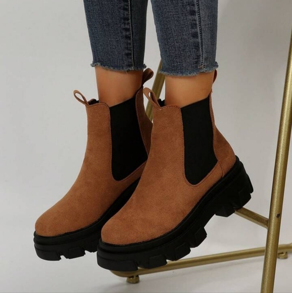 SHEIN Shoes - SHEIN Black and Brown Ankle Boots with Chunky Soles